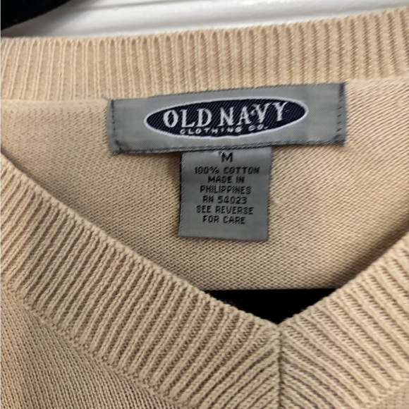 Old Navy Men's Vintage Tan Sweater with Purple Stripe - Picture 4 of 4